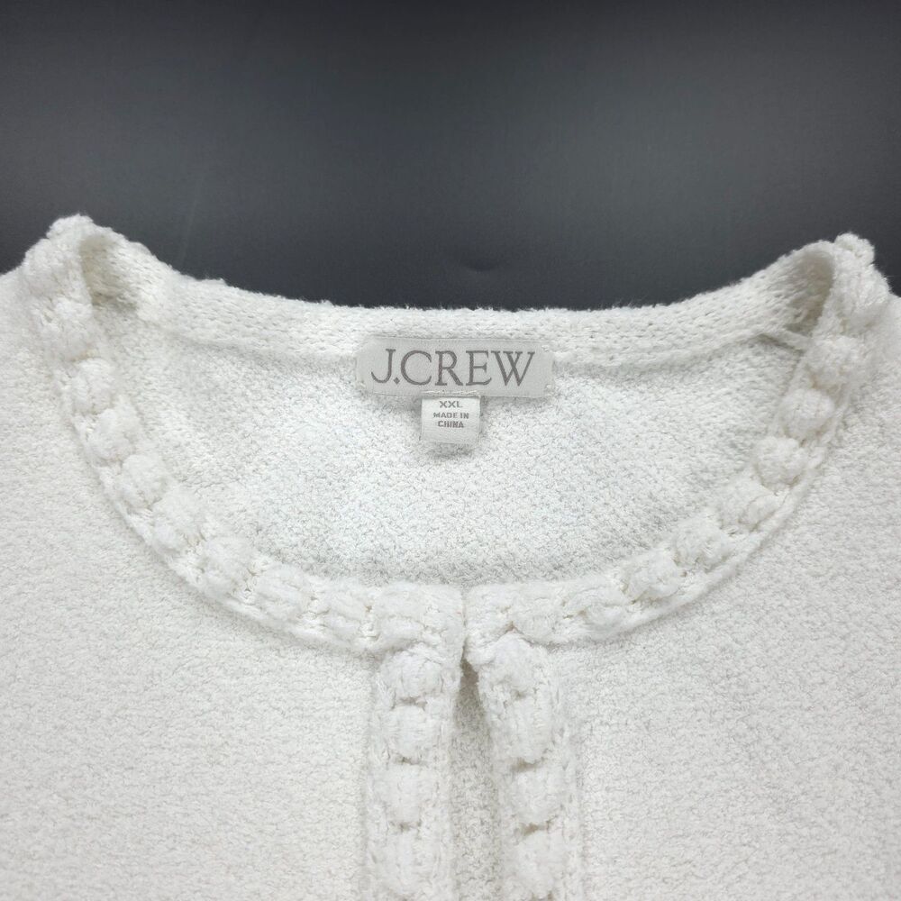 J CREW Odette sweater lady jacket cotton-blend bouclé White Old Money Preppy XXL - Picture 2 of 9